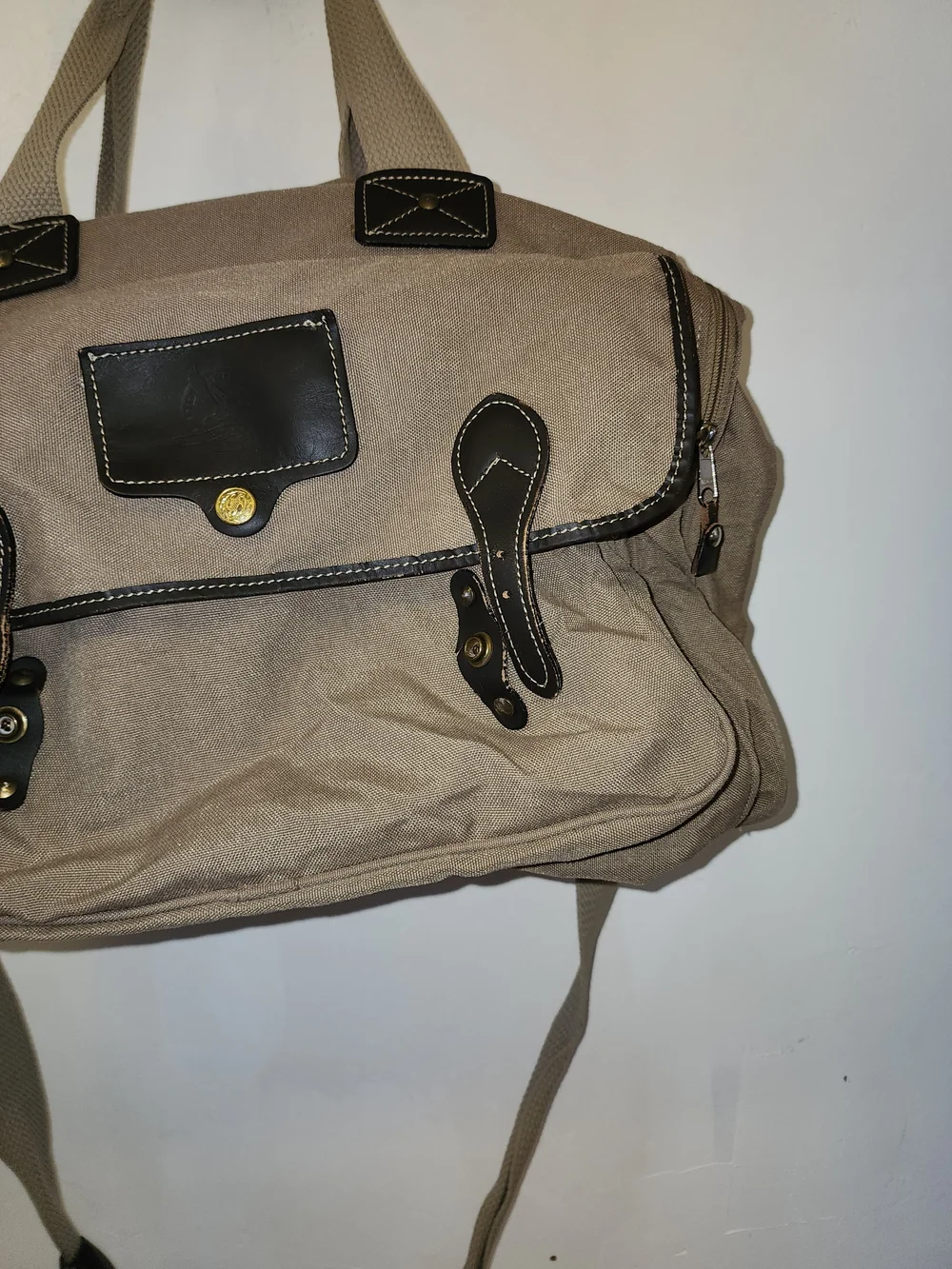 Eddie Bauer Tan Canvas Duffel with Black Trim